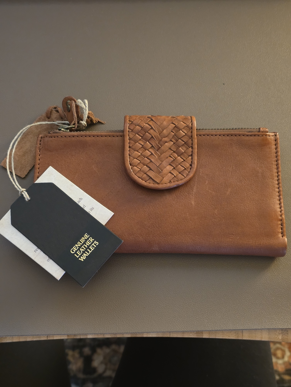 Source Unknown Brown Woven Genuine Leather Wallet